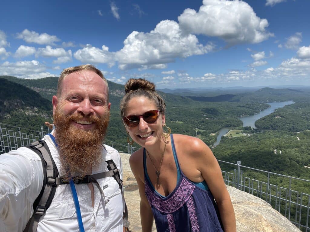 Josh Meeder and Grace Caldwell hiking in North Carolina